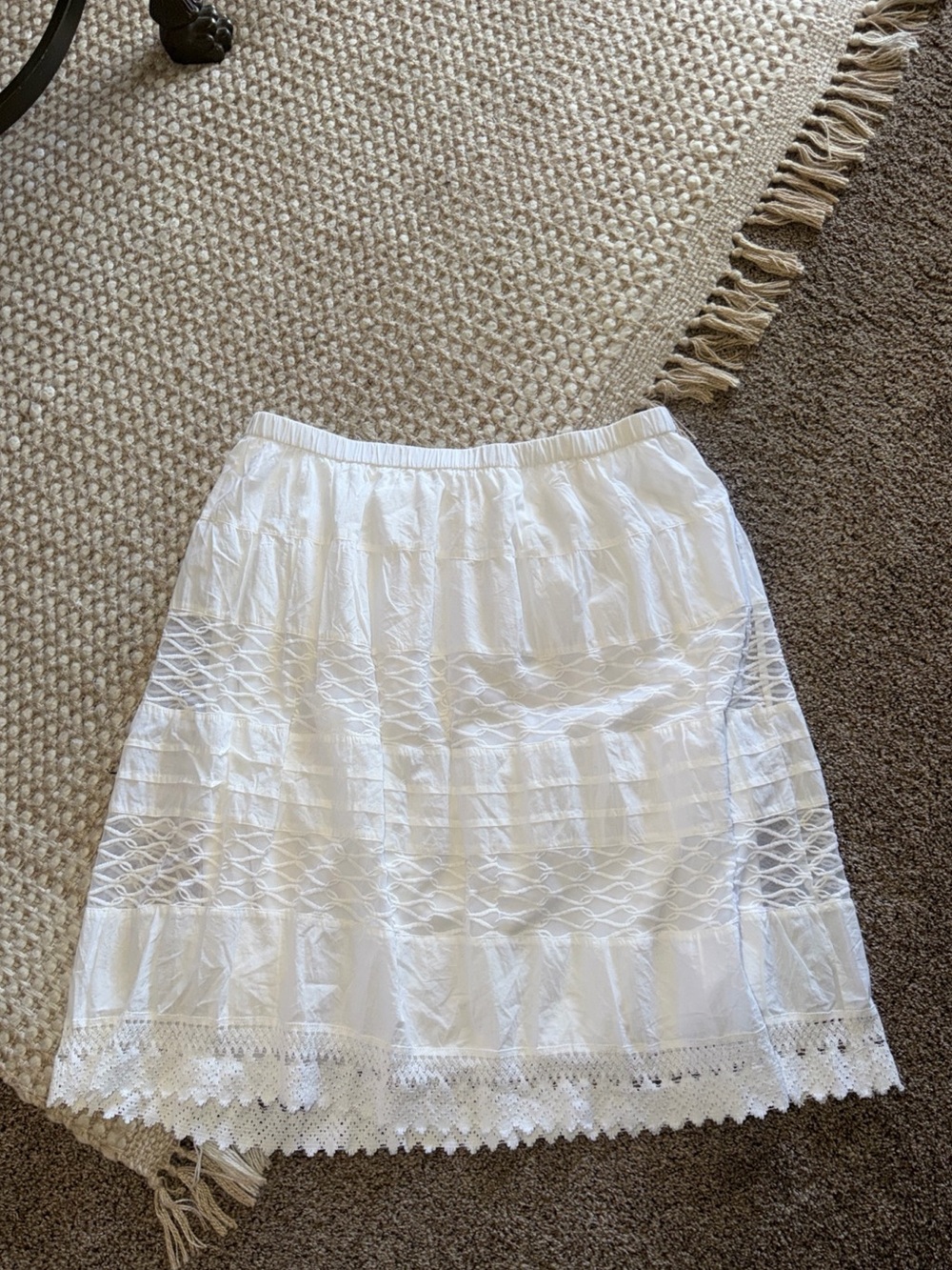 White Lace-Detail A-Line Skirt